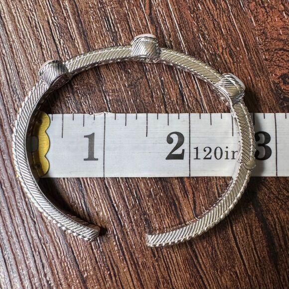 JUDITH RIPKA Sterling Silver Cuff Bracelet Pink Mother of Pearl Heart & CZ, MOP - Picture 14 of 14